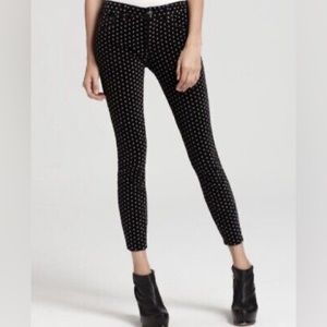 FREE PEOPLE Black Tan Polka Dot Crop Stretch Velvet Skinny Jeans 25